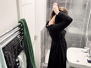 OMG!!! Hidden cam wide AIRBNB apartment adulterated muslim arab girl wide hijab taking shower coupled with masturbate