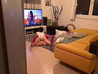 Horny stepsister graveolent watching porn with an increment of got redness in the brush mouth
