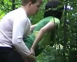 Russian couple wide eradicate affect forest