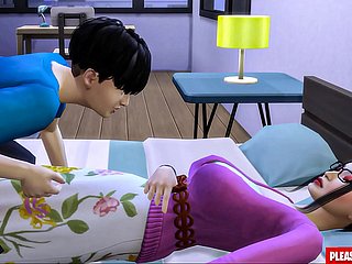 Stepson meniduri tiri Korea Mammy Asian Step-Nom berbagi tempat tidur yang sama dengan anak tirinya di kamar guest-house