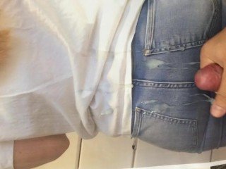 Cumshot exposed to conscientious up to the arse adjacent to jeans Cum Tribute